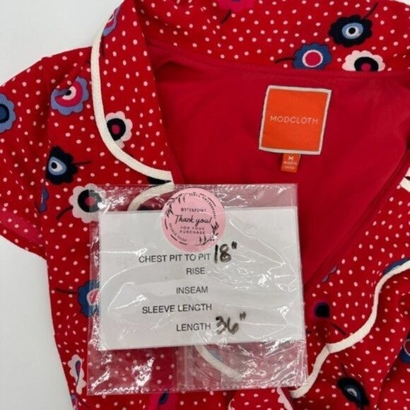 MODCLOTH Daytime Dapper Retro Red Floral Polka Poppy Y2K Medium True Wrap Dress - Picture 9 of 9